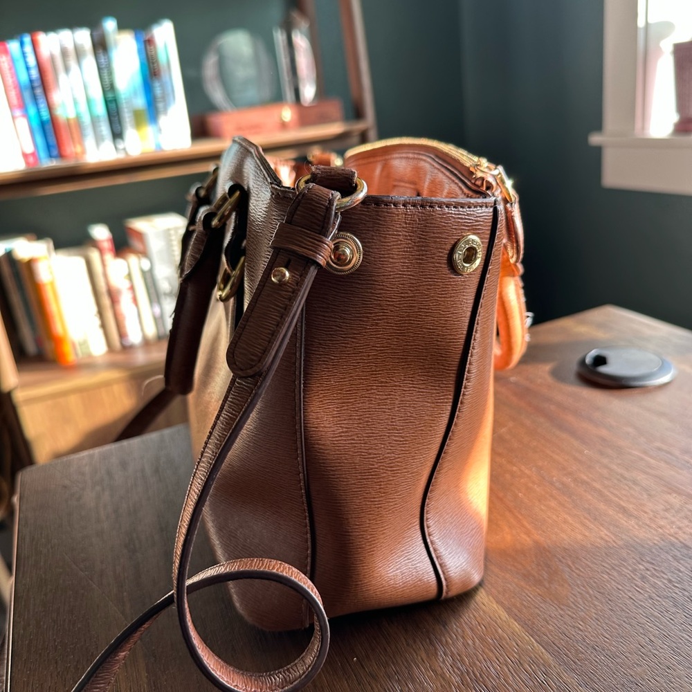 Lauren Ralph Lauren Tan Leather Satchel (significant flaws) - Picture 6 of 16